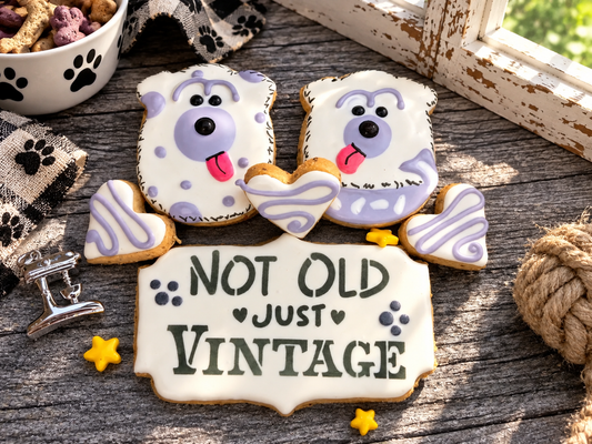 🤍🐾 “NOT OLD Just VINTAGE” Canine Cookie GIFT SET