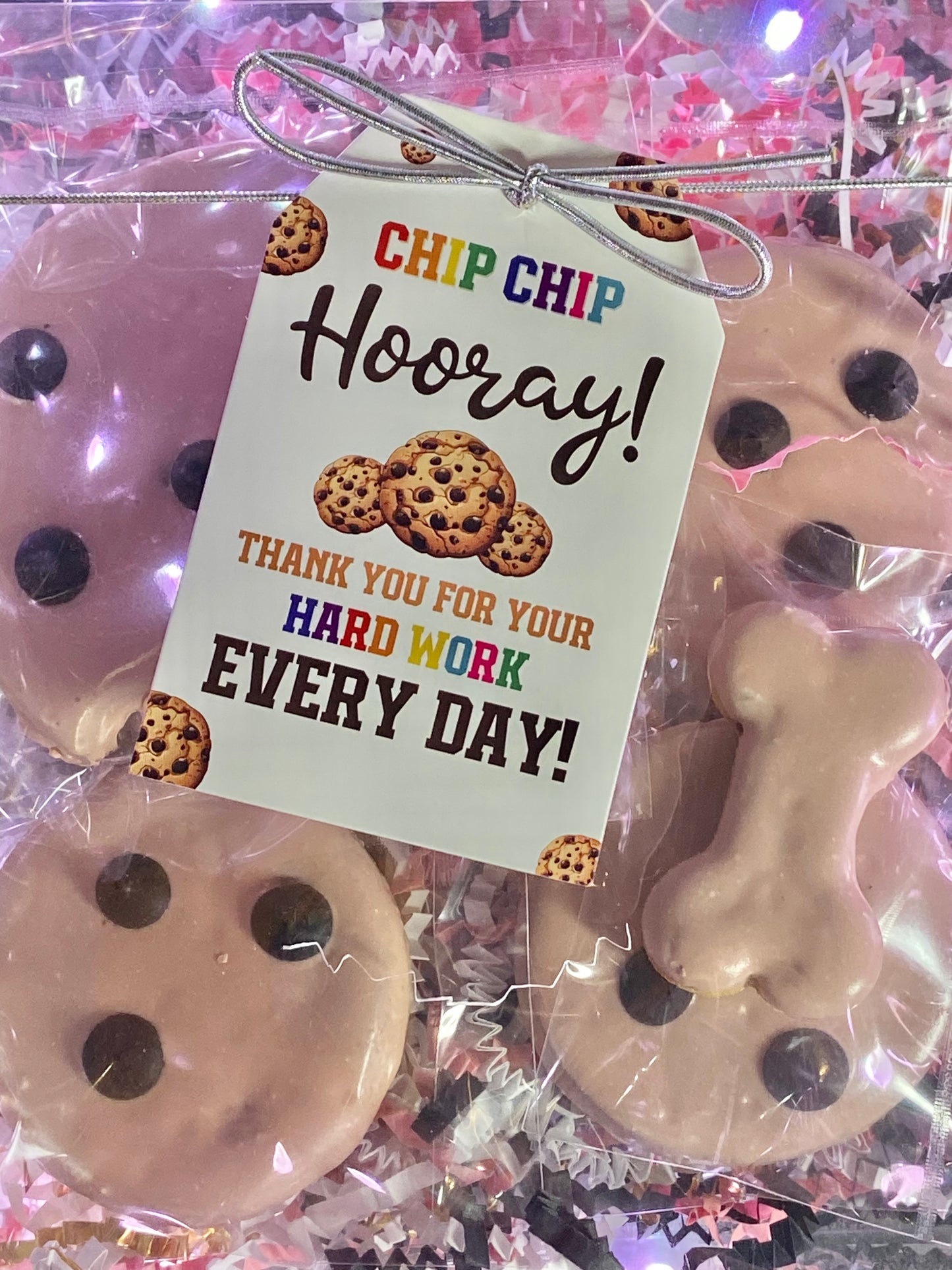 ⭐"CHIP CHIP HOORAY" real CAROB CHIPS canine cookie GIFT BOX SET, W/Tag and Nut-Free option Available!