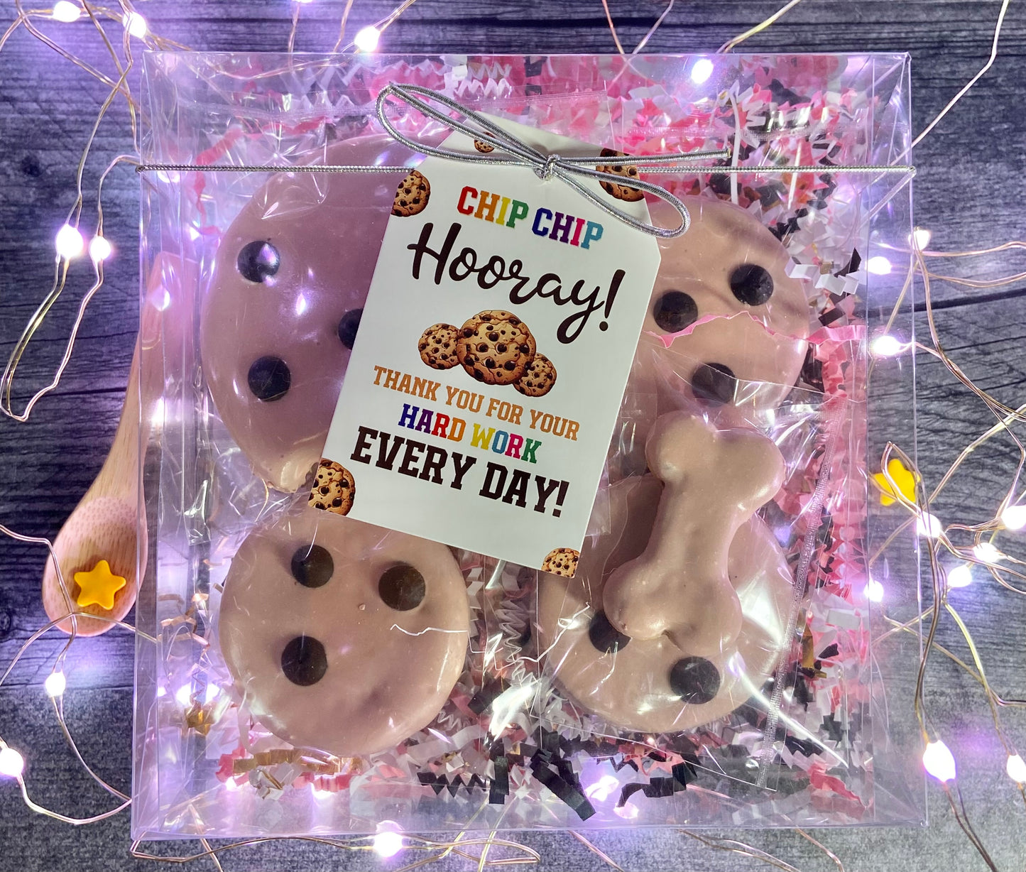 ⭐"CHIP CHIP HOORAY" real CAROB CHIPS canine cookie GIFT BOX SET, W/Tag and Nut-Free option Available!